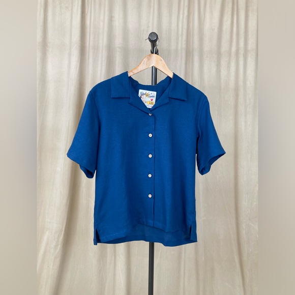 Naked & Famous Camp Collar Shirt - French Linen Fine Canva - Blue - Picture 3 of 6